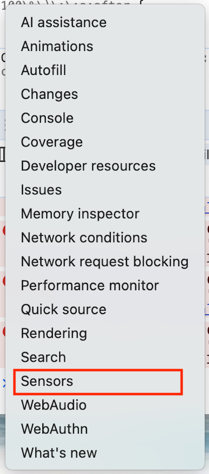 Chrome 개발자 도구의 Sensors 패널
